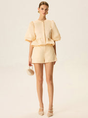 Puff Sleeve Peplum Top and Shorts Set