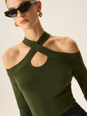 Cross-Strap Off-Shoulder Knit Top