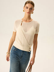 Asymmetric Button Knit Top