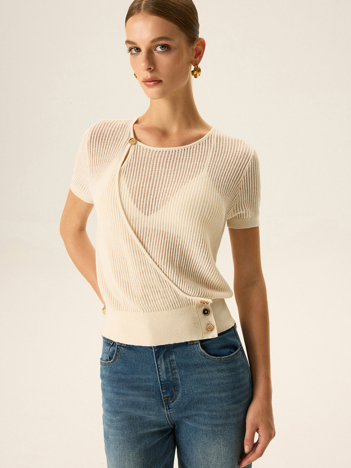 Asymmetric Button Knit Top