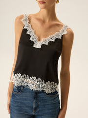 Semi-Sheer Lace Trim Cami Top