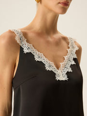 Semi-Sheer Lace Trim Cami Top