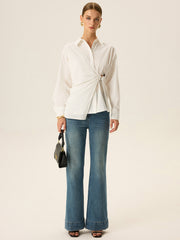Asymmetric Wrap Long-Sleeve Shirt