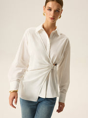Asymmetric Wrap Long-Sleeve Shirt