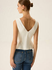 Button-Front Peplum Vest