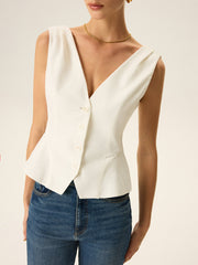 Button-Front Peplum Vest