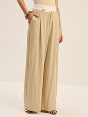 Contrast Waistband Wide-Leg Pants