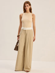 Contrast Waistband Wide-Leg Pants