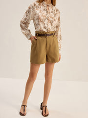 Belted Denim Mid-Waisted Shorts