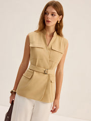 Belted Sleeveless Cargo Vest