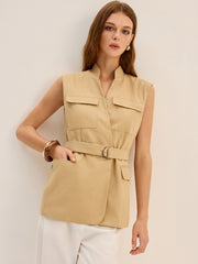 Belted Sleeveless Cargo Vest
