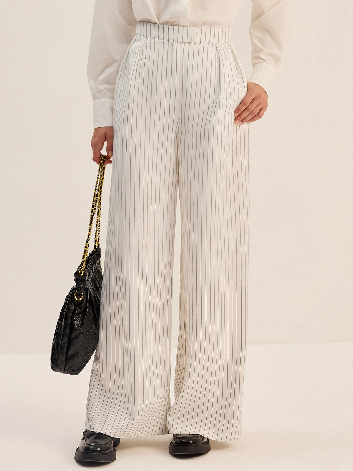 Pinstripe Wide-Leg Pants