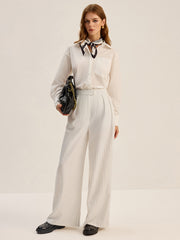 Pinstripe Wide-Leg Pants
