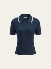 Plisse Lapel Knit Top