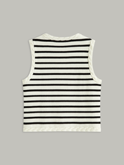 Cable Knit Trim Striped Vest