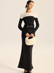 Two-Tone Ribbed Wool Blend Sweater without Belt