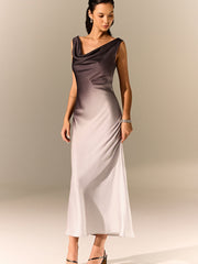 Ombre Satin Cowl Neck Maxi Dress