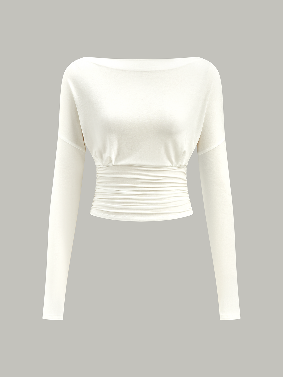 Semi-Sheer Ruched Waist Long-Sleeve Top