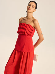 Cotton Blend Strapless Pleated Top