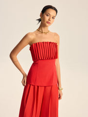 Cotton Blend Strapless Pleated Top