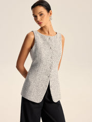 Textured Tweed Button Vest