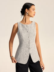 Textured Tweed Button Vest