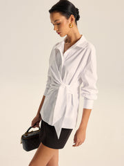 Cotton Asymmetric Tie-Waist Shirt