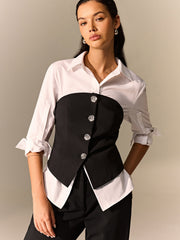 Button Corset and Long-Sleeve Shirt Set