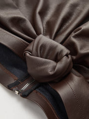 Back Zipper PU Leather Twist T-Shirt