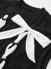 Cable-Knit Bow Cap Sleeve Vest