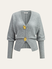 Metal Button Wool Blend Cardigan