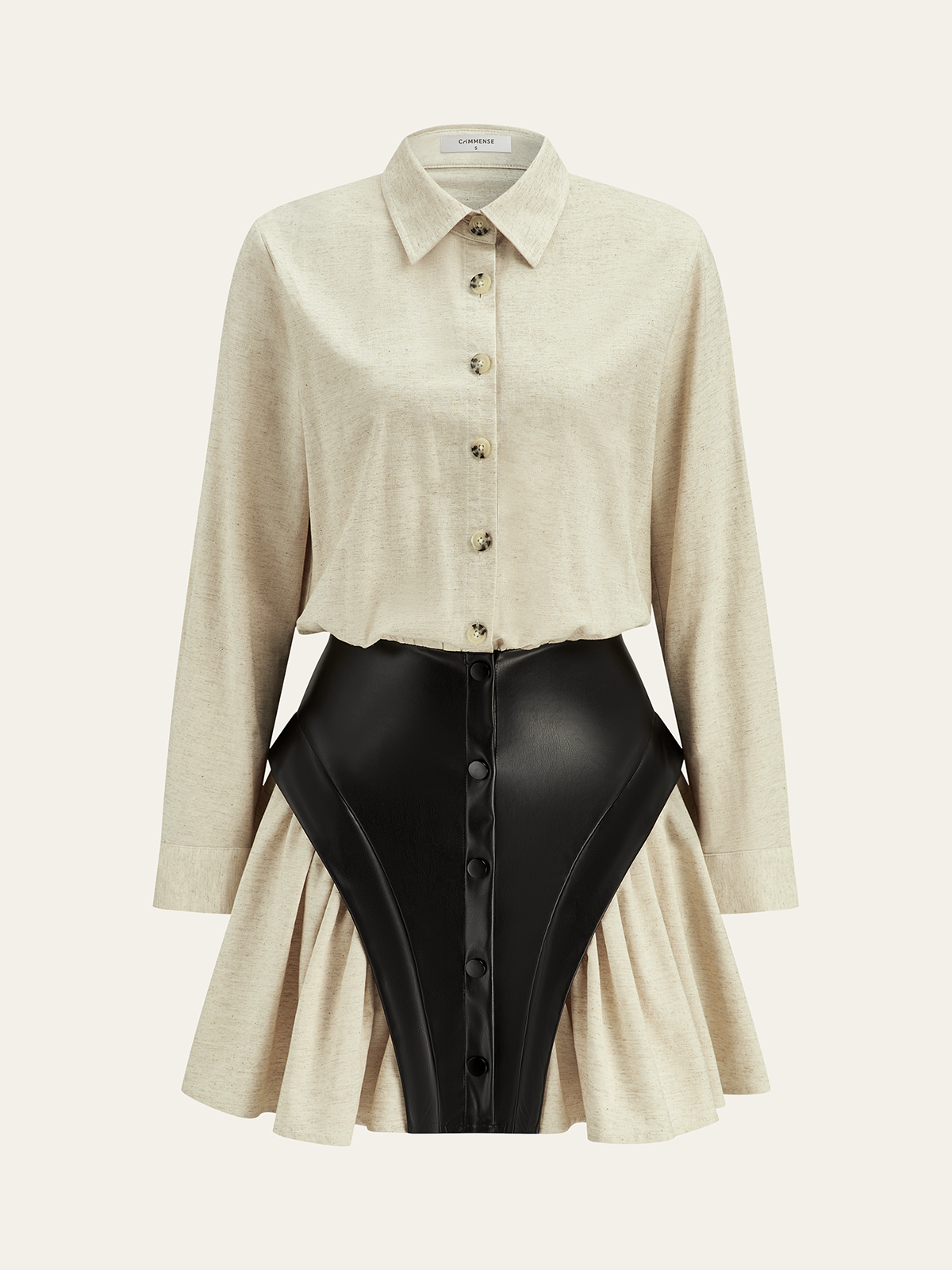 Faux Leather Panel Shirt Dress