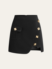 Metal Detail Asymmetric Hem Mini Skirt