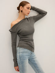 One Shoulder Ribbed Knit Top