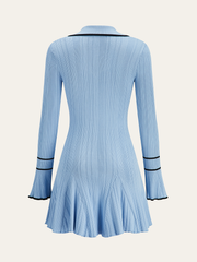 Contrast Trim Lapel Knit Dress