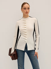 Ruffle Button Fitted Knit Top