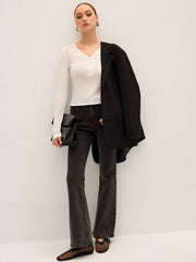 Long Sleeve V-Neck Button T-Shirt