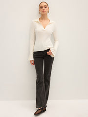 Flared Sleeve Collared Knit Top