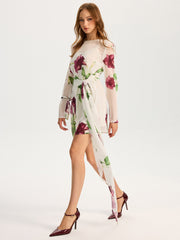 Semi-Sheer Floral Print Chiffon Mini Dress