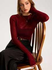 Semi-Sheer Wool-Blend Long Sleeve Knit Top