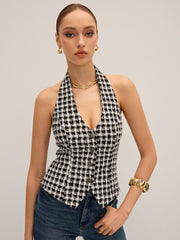 Checkered Halter Neck Vest