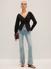 Twisted Front Deep V-Neck Shirt