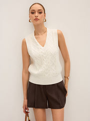 Cable-Knit V-Neck Sweater Vest