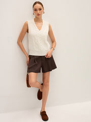 Cable-Knit V-Neck Sweater Vest