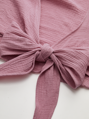 Tie-Front Long Sleeve Cropped Blouse