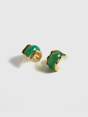 Green Marble Effect Gold-Tone Earrings