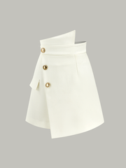 Asymmetric Metal Button Decor Pocket Mini Skirt