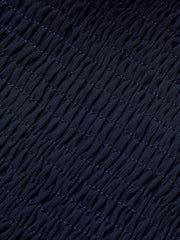 Mesh-Paneled Ruffled Hem Smocked Waist Blouse