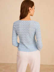 Wave Patterned Button Knit Cardigan