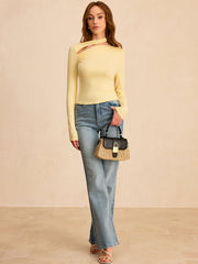 Asymmetric Cut-Out Ruched Long Sleeve Blouse